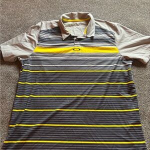 Men’s SZ XL Oakley Hydrolix Striped Gray and Yellow Men's Polo Golf Shirt
